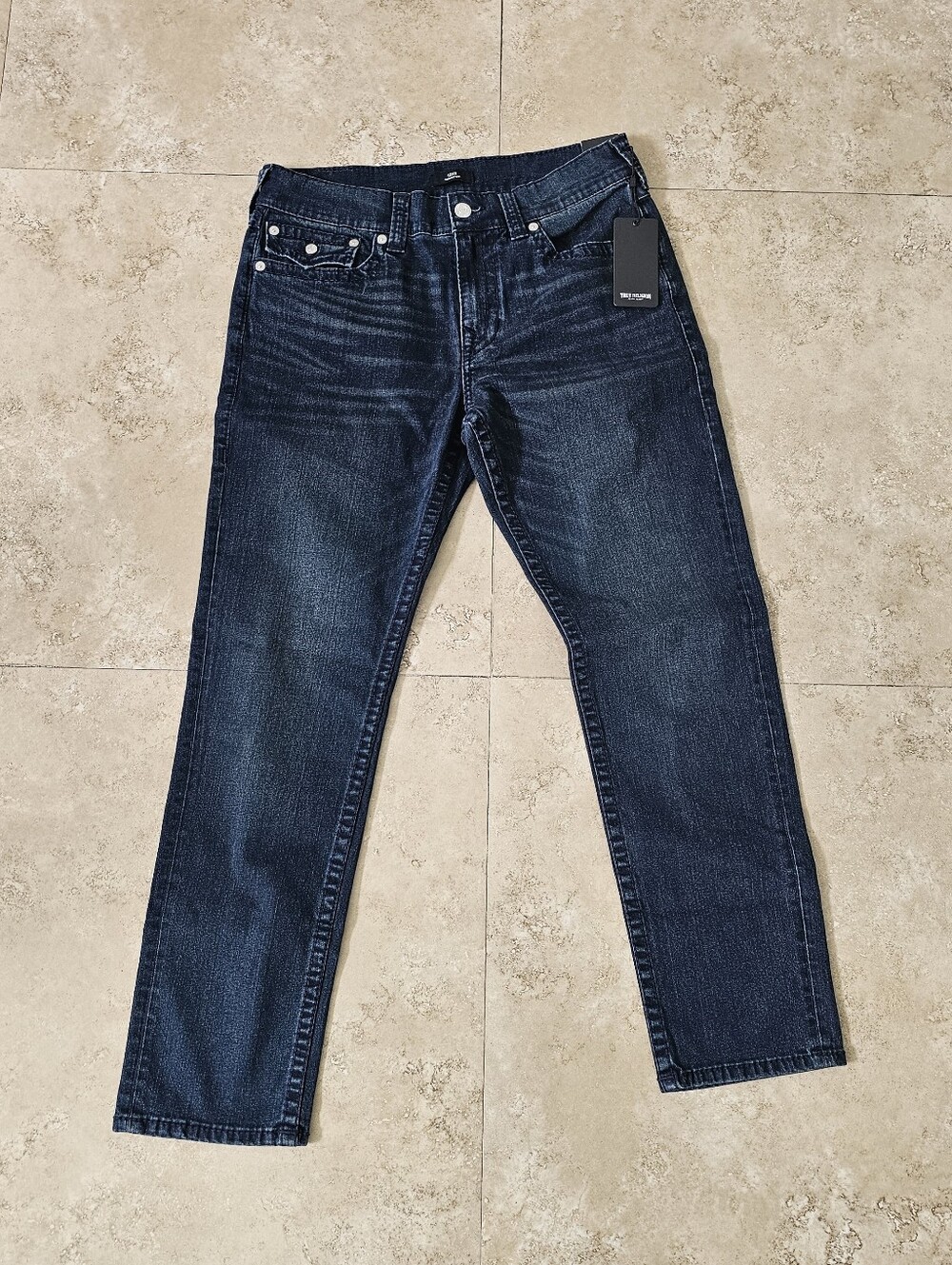 True Religion Jeans Mens 34x32 Blue Geno Flap Big T Relaxed Slim